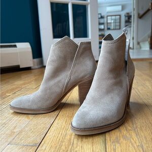 Dolce Vita Shep Suede Ankle Booties in Taupe